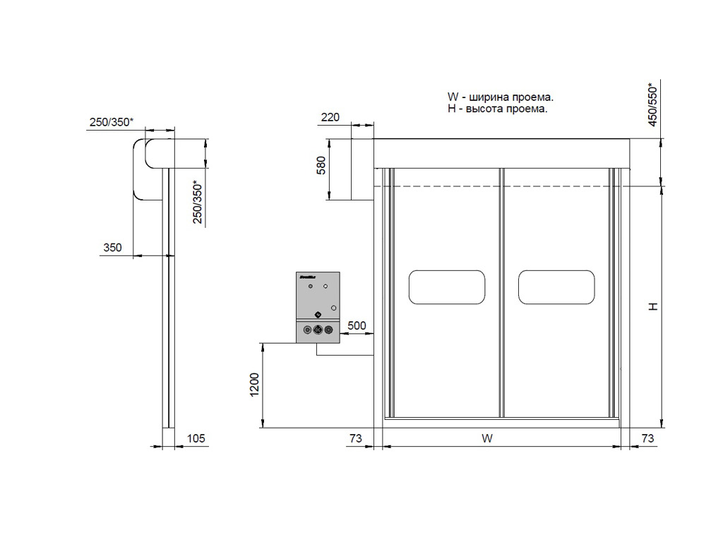 Yon tomondan DOORHAN haydovchisi bo'lgan eshikning umumiy ko'rinishi (chapda haydash/o'ngda).